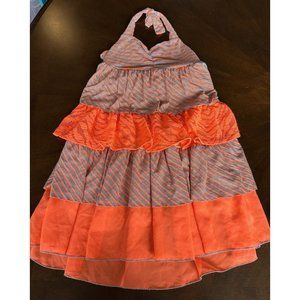 Bonnie Jean Girls Neon Orange & Gray Halter Dress, Size 12,‎ EUC